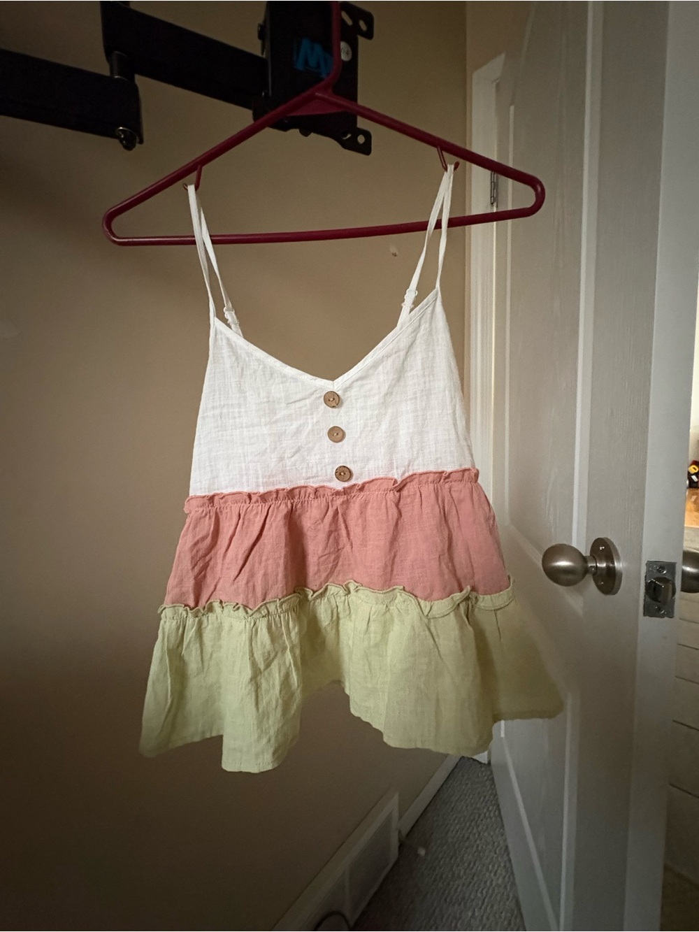 SHEIN White, Dusty Pink & Pale Green Tiered Spaghetti Strap Camisole